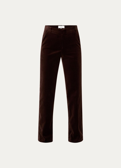 ba&sh Babilon mid waist straight fit pantalon van fluweel met steekzakken - voorkant 2 chocoladebruin