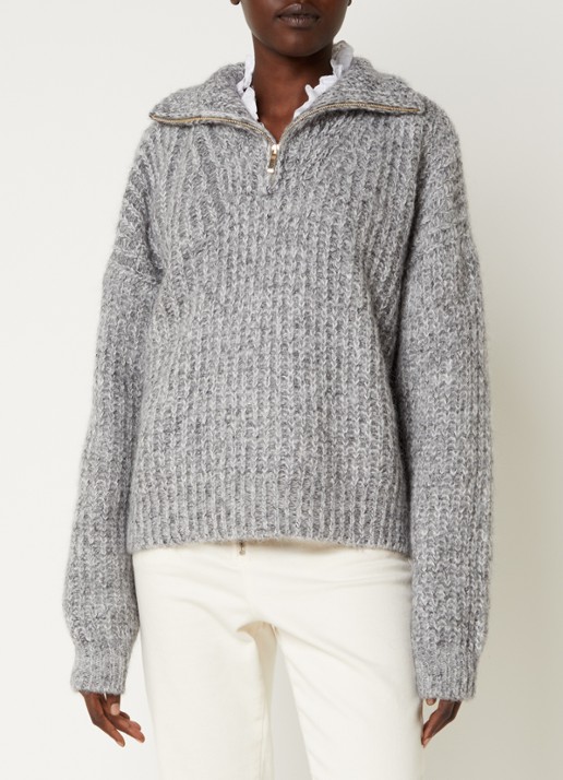 ba&sh Baltain grofgebreide trui in alpaca wolblend met halve rits