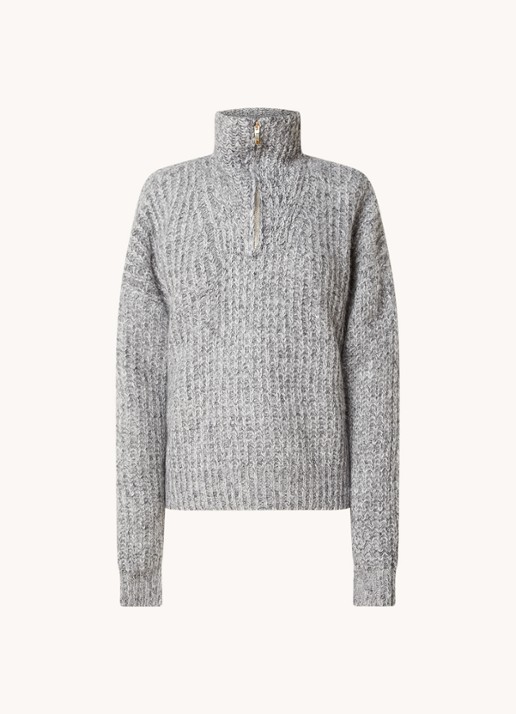 ba&sh Baltain grofgebreide trui in alpaca wolblend met halve rits - voorkant 4 grijsmele