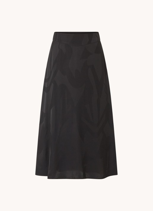 ba&sh Banessa midi rok van satijn met jacquard dessin - voorkant zwart