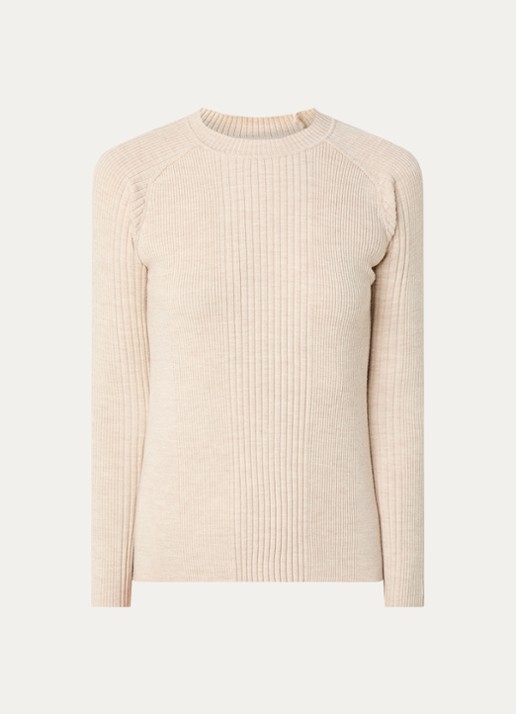 ba&sh Banny ribgebreide trui in wolblend - voorkant beige
