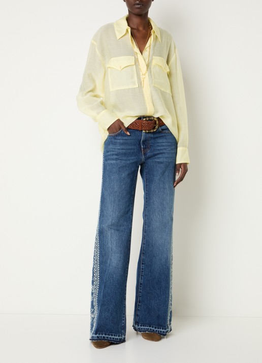 ba&sh Bao semi-transparante blouse met klepzakken - voorkant 2 lichtgeel