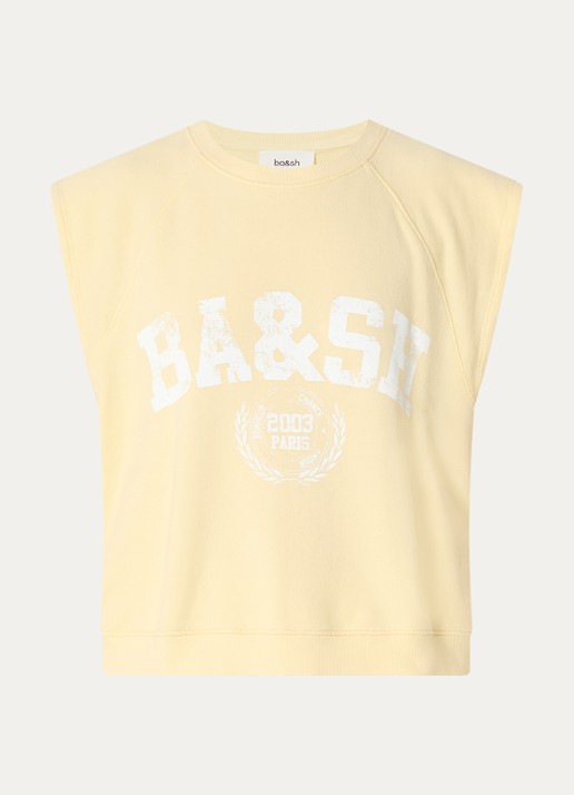 ba&sh Beata sweater met logoprint - voorkant 2 lichtgeel