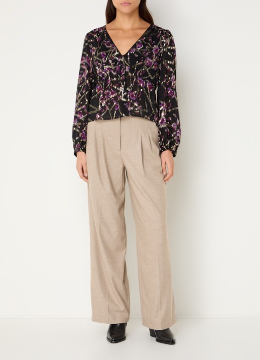 ba&sh Bedwin high waist wide fit pantalon met steekzakken - voorkant 4 beige