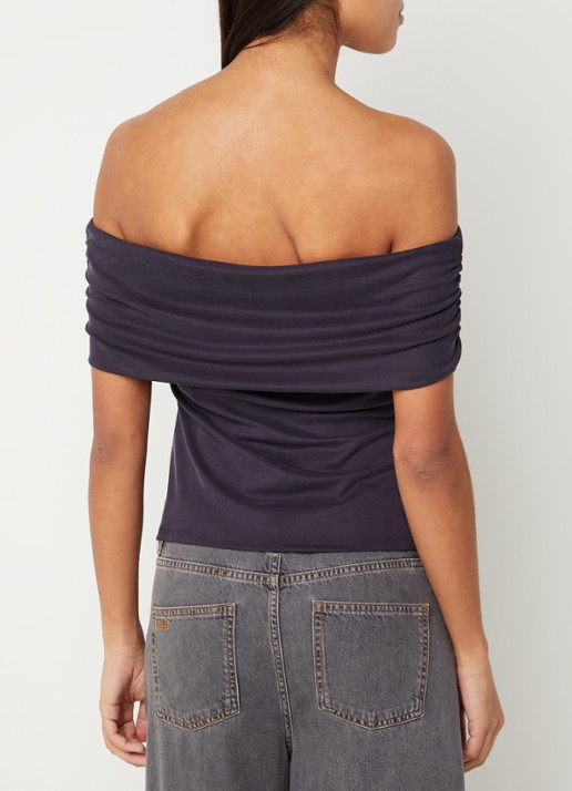 ba&sh Bene ribgebreide off shoulder top - achterkant 3 donkerblauw