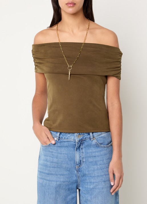 ba&sh Bene ribgebreide off shoulder top