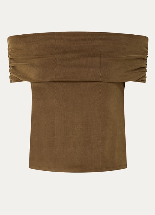 ba&sh Bene ribgebreide off shoulder top - voorkant 2 mosgroen