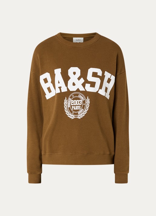 ba&sh Benjamin sweater met logoprint - voorkant 2 cognac
