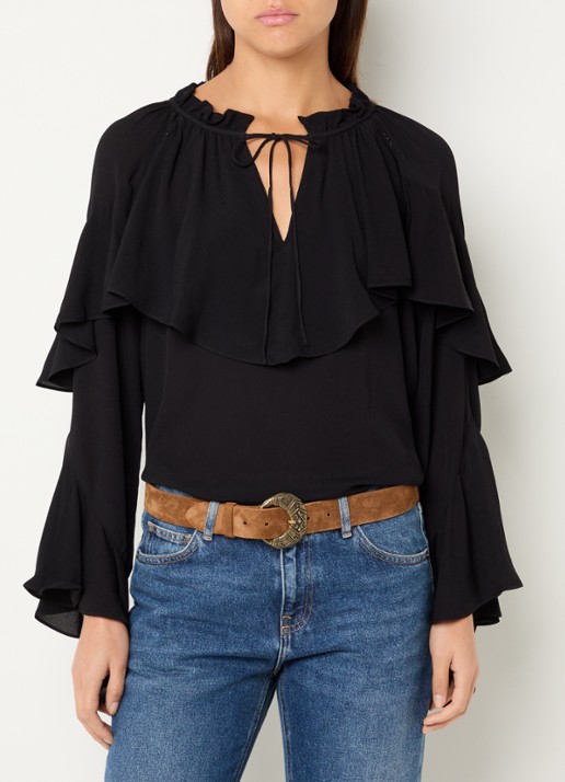 ba&sh Betty semi-transparante tuniek met ruches en details van kant