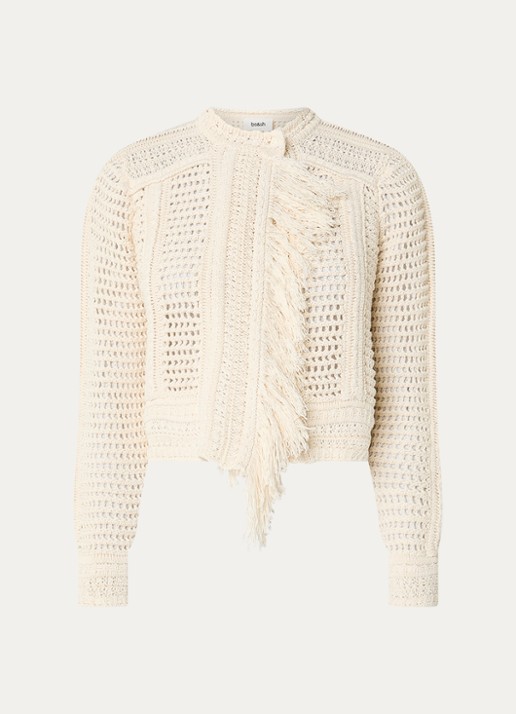 ba&sh Bianca grofgebreid vest met ronde hals - voorkant 2 gebroken wit