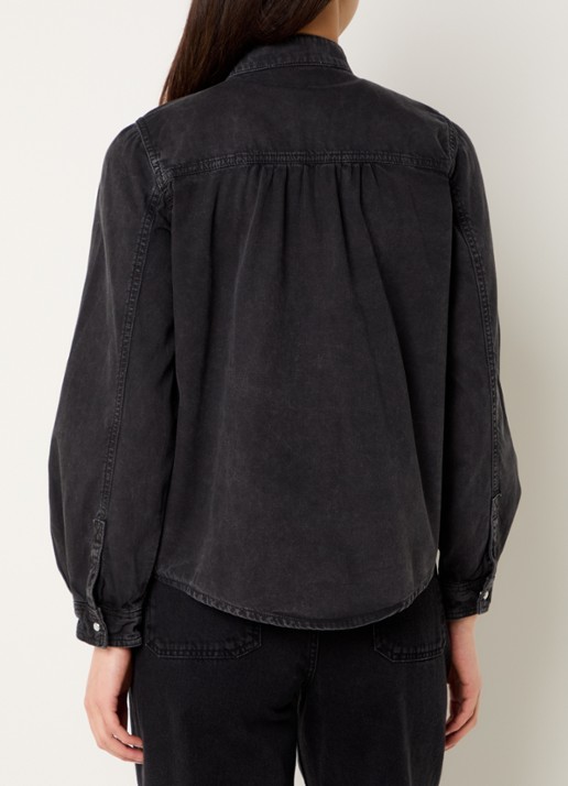 ba&sh Bilena blouse van chambray met opstaande kraag - achterkant zwart