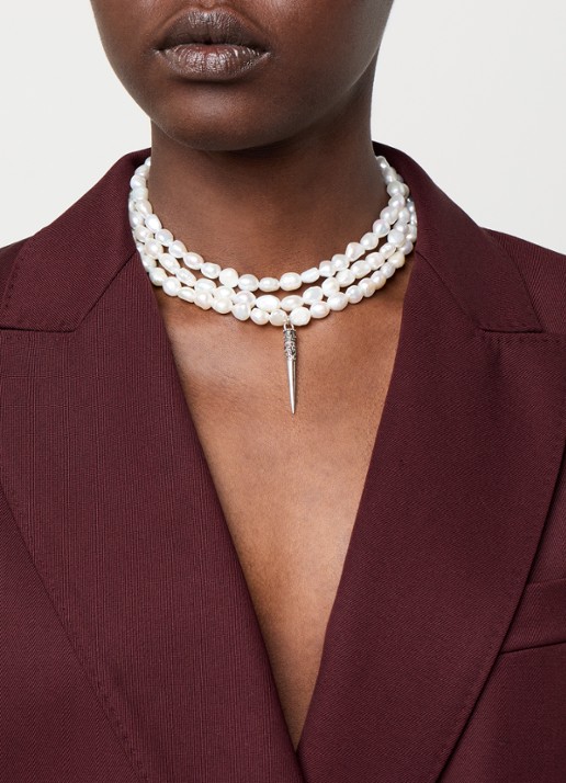 ba&sh Blanca parelketting van zilver met hanger - voorkant 5 wit