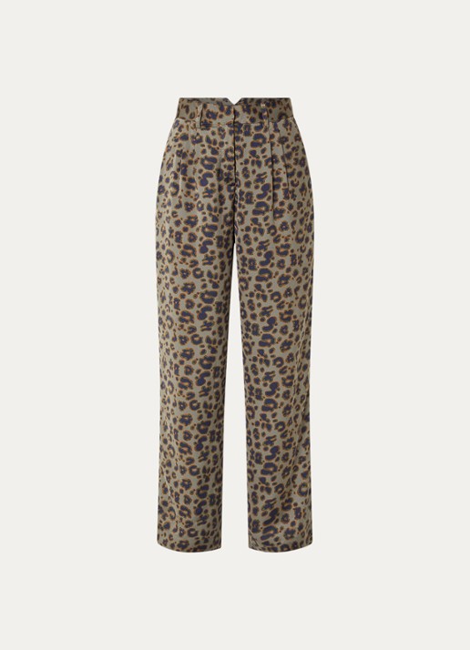 ba&sh Bloy high waist straight fit pantalon met panterprint - voorkant 2 olijfgroen