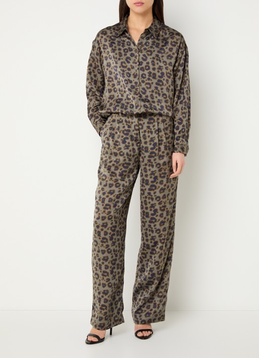 ba&sh Bloy high waist straight fit pantalon met panterprint - voorkant 3 olijfgroen