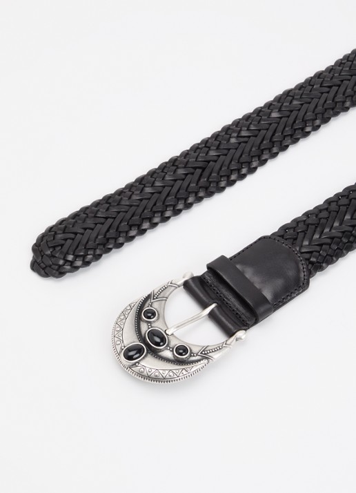 ba&sh Bolbi riem van leer met gevlochten details - detail 2 zwart