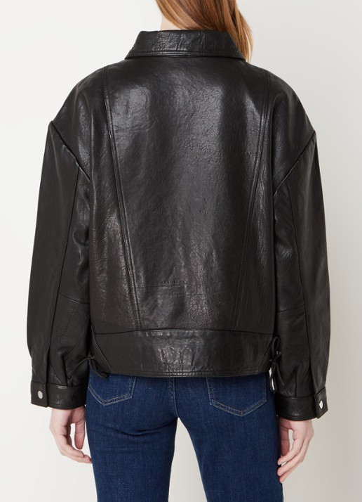 ba&sh Brad bikerjack van lamsleer met klepzakken - achterkant 3 zwart