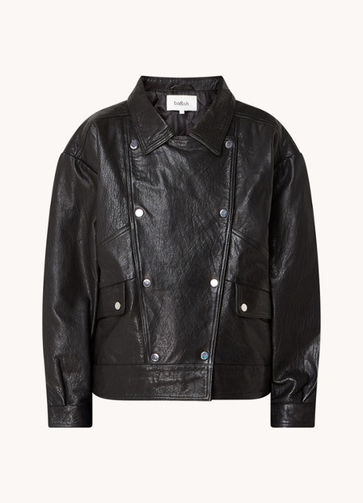 ba&sh Brad bikerjack van lamsleer met klepzakken - voorkant zwart