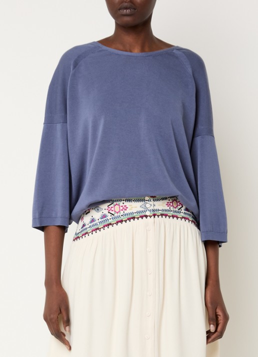 ba&sh Braha fijngebreide cropped top in zijdeblend - achterkant 4 blauwgrijs