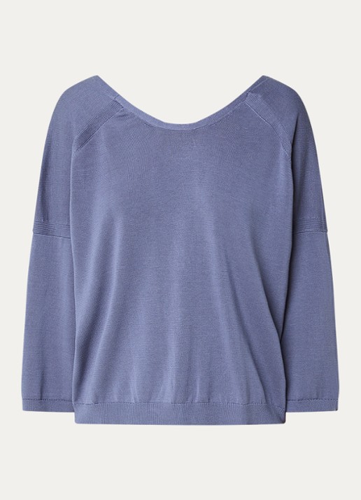 ba&sh Braha fijngebreide cropped top in zijdeblend - voorkant 2 blauwgrijs