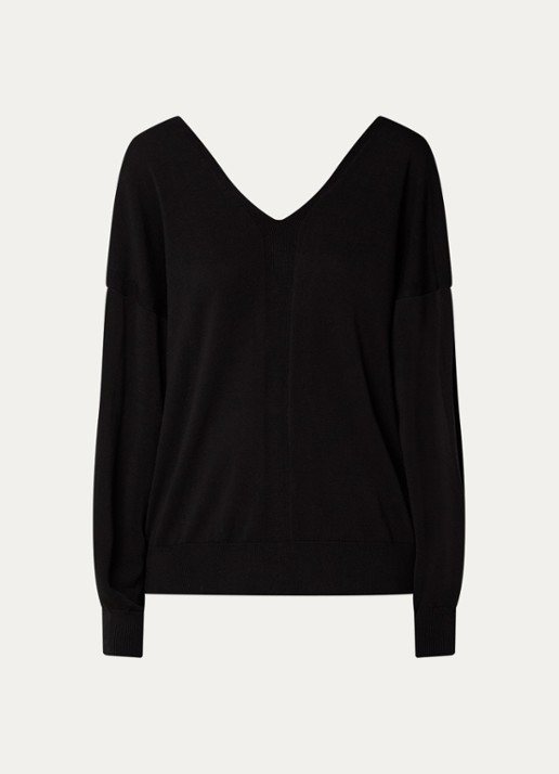 ba&sh Brenda fijngebreid vest in zijdeblend - voorkant 3 zwart