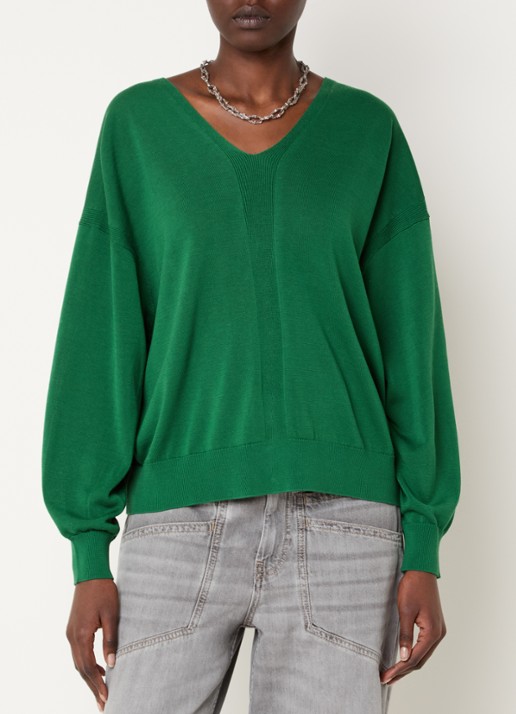 ba&sh Brenda fijngebreid vest in zijdeblend - achterkant groen
