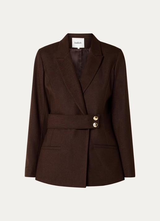 ba&sh Bule blazer met schoudervulling en paspelzakken - voorkant chocoladebruin