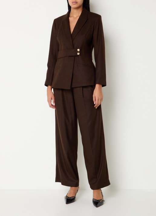 ba&sh Bule blazer met schoudervulling en paspelzakken - voorkant 2 chocoladebruin