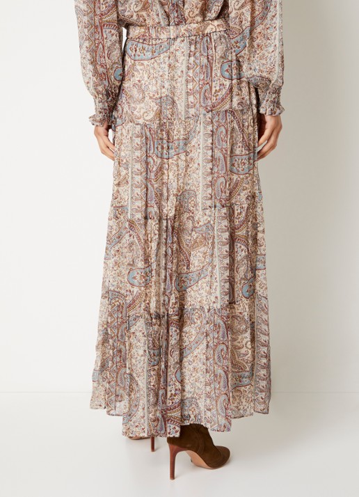 ba&sh Cali midi rok met print - achterkant 2 gebroken wit