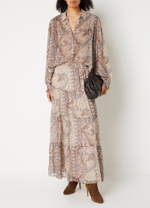 ba&sh Cali midi rok met print - voorkant 4 gebroken wit