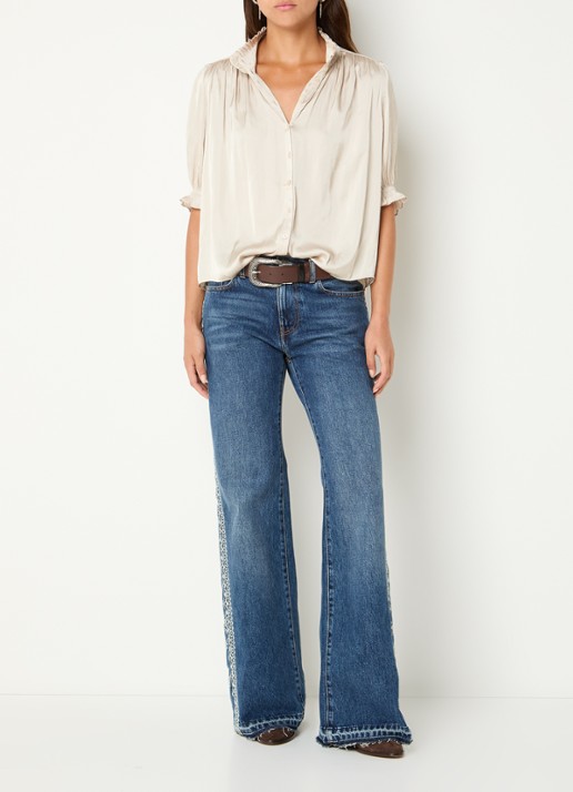 ba&sh Camila blouse van satijn met ballonmouw - voorkant 4 beige