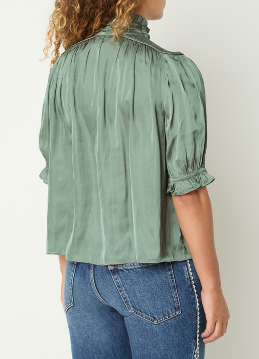 ba&sh Camila blouse van satijn met ballonmouw - achterkant 4 bronsgroen