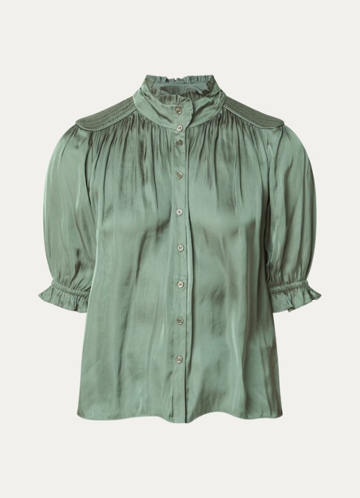 ba&sh Camila blouse van satijn met ballonmouw - voorkant 2 bronsgroen
