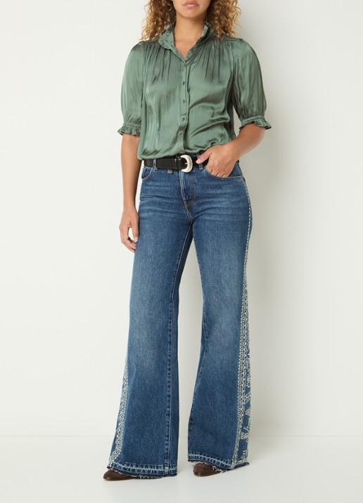 ba&sh Camila blouse van satijn met ballonmouw - voorkant 3 bronsgroen