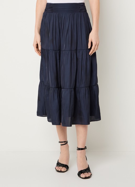 ba&sh Camyla midi rok van satijn - achterkant donkerblauw