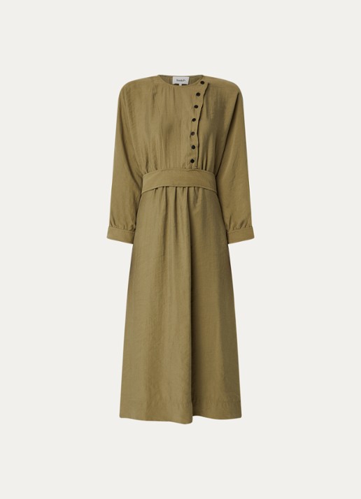 ba&sh Canny maxi tuniekjurk met ceintuur - voorkant 3 mosgroen