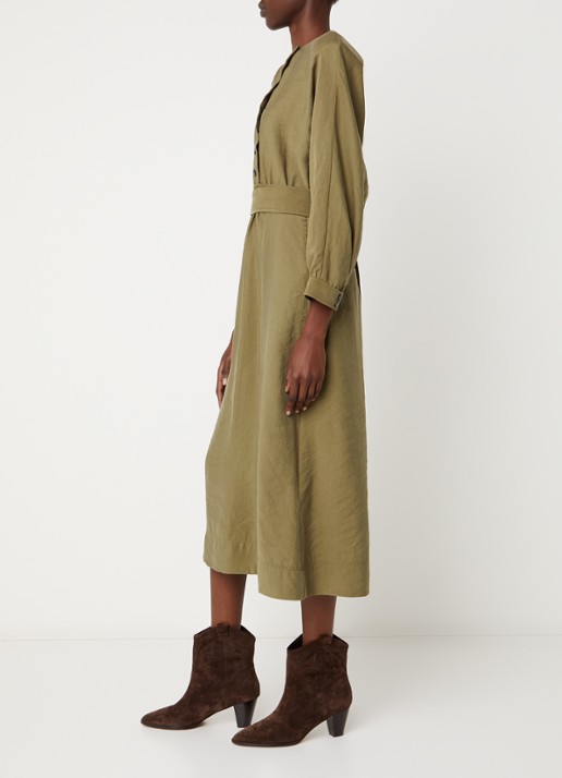 ba&sh Canny maxi tuniekjurk met ceintuur - voorkant 4 mosgroen