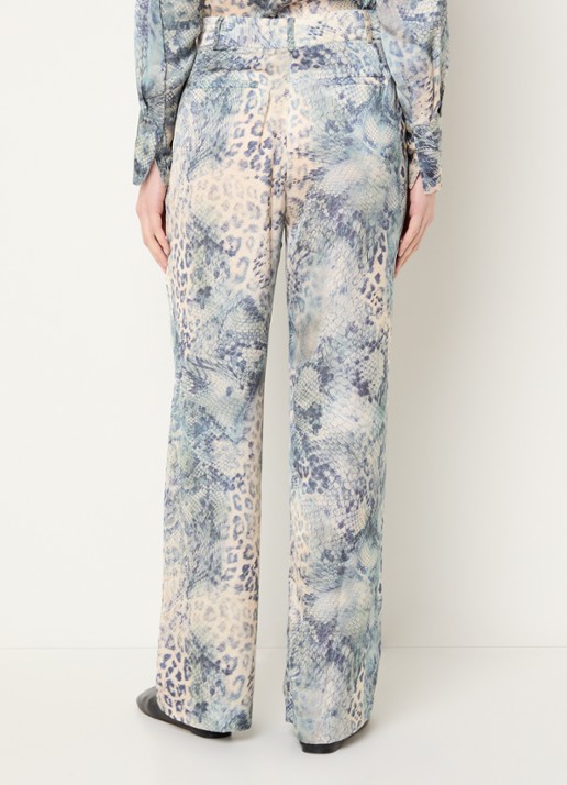 ba&sh Carrina high waist wide fit pantalon van satijn met print - achterkant 2 blauw