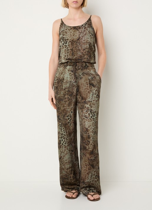 ba&sh Carrina high waist wide fit pantalon van satijn met print - voorkant 2 bruin