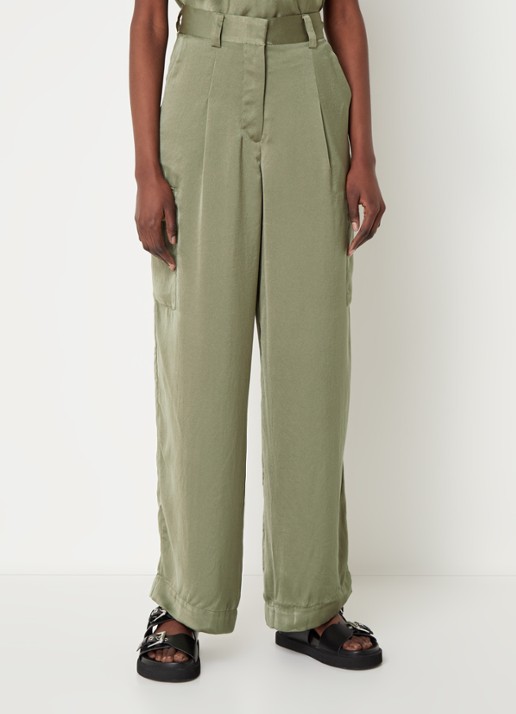 ba&sh Cary high waist loose fit broek van satijn met klepzakken