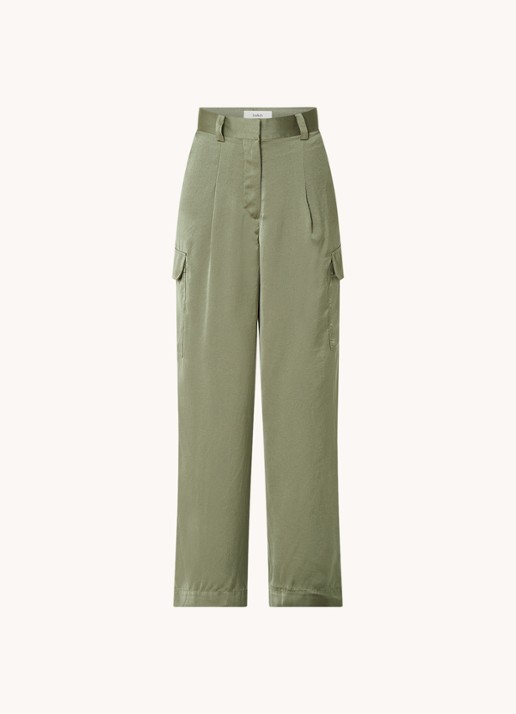ba&sh Cary high waist loose fit broek van satijn met klepzakken - voorkant 3 bronsgroen
