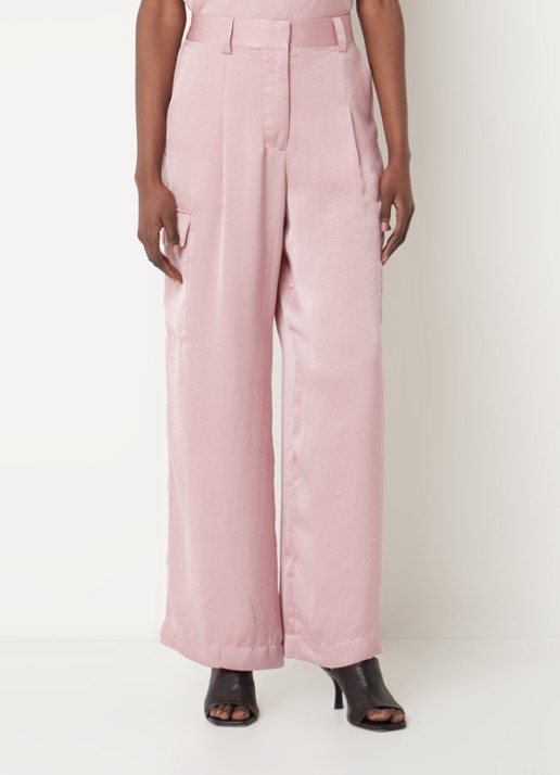 ba&sh Cary high waist loose fit broek van satijn met klepzakken