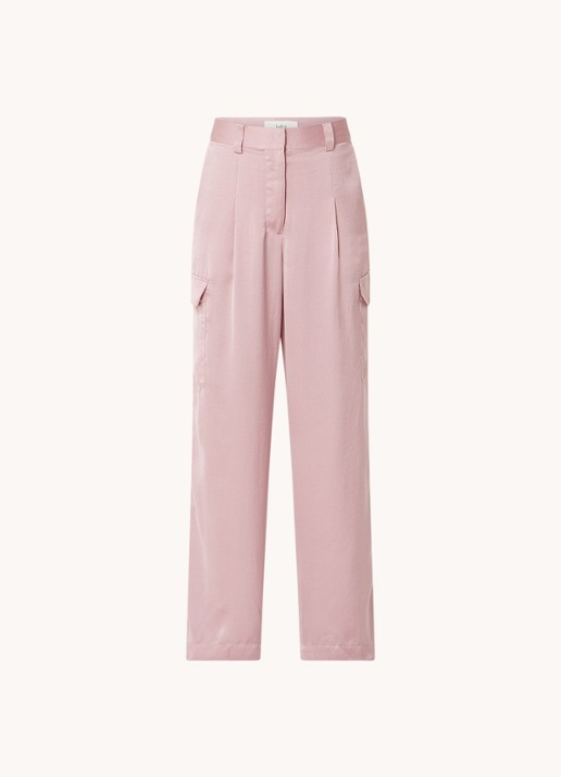 ba&sh Cary high waist loose fit broek van satijn met klepzakken - voorkant 2 oudroze