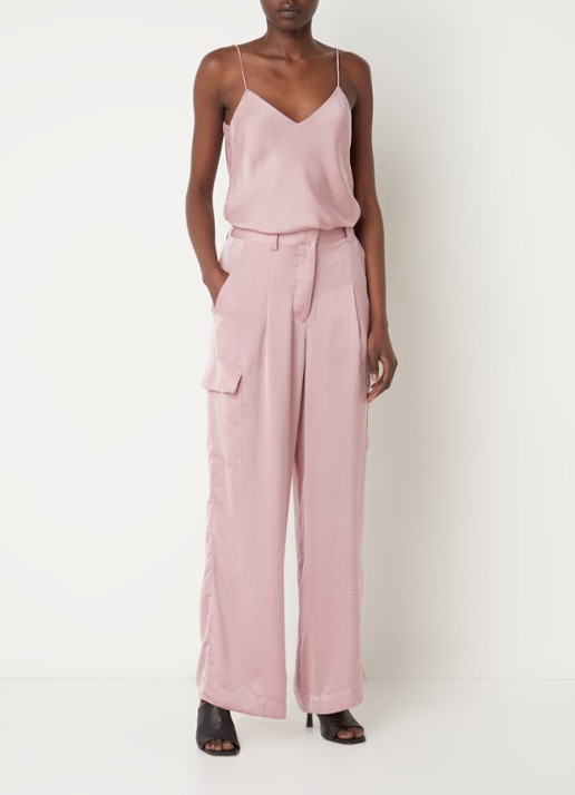 ba&sh Cary high waist loose fit broek van satijn met klepzakken - voorkant 3 oudroze