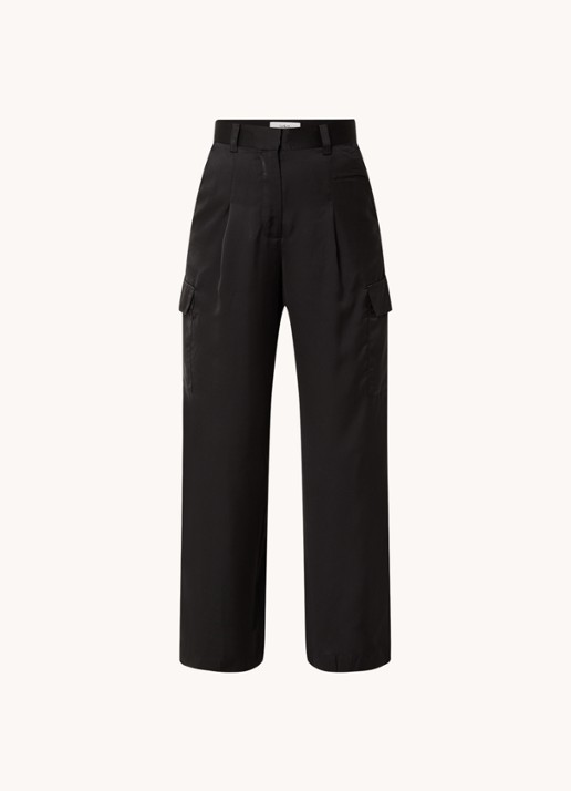 ba&sh Cary high waist loose fit broek van satijn met klepzakken - voorkant 4 zwart