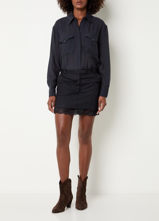 ba&sh Cassie mini rok in linnenblend met steekzakken - voorkant 3 zwart