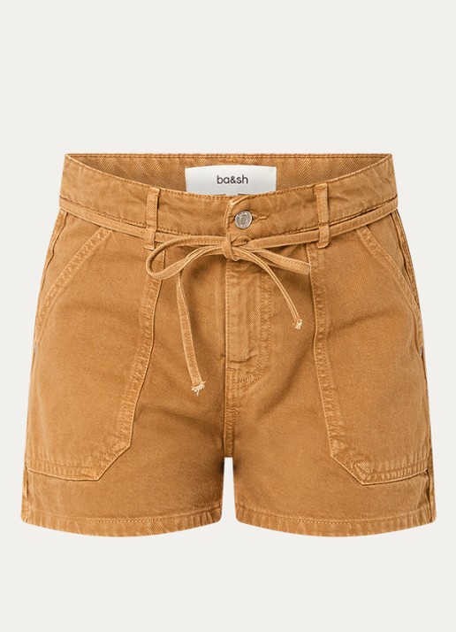 ba&sh Catia high waist regular fit korte broek van denim met trekkoord  - voorkant camel