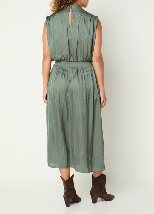 ba&sh Celea midi jurk met strikceintuur en plooidetail - achterkant groen