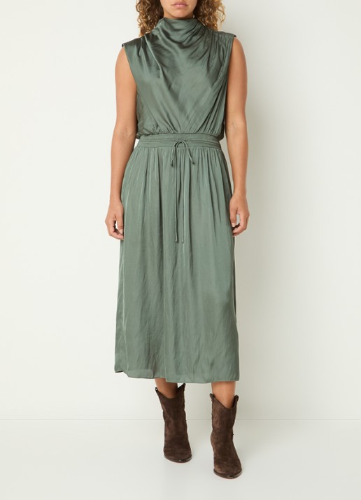 ba&sh Celea midi jurk met strikceintuur en plooidetail - detail 2 groen