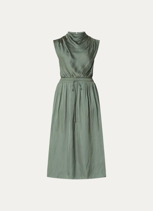 ba&sh Celea midi jurk met strikceintuur en plooidetail - voorkant 3 groen