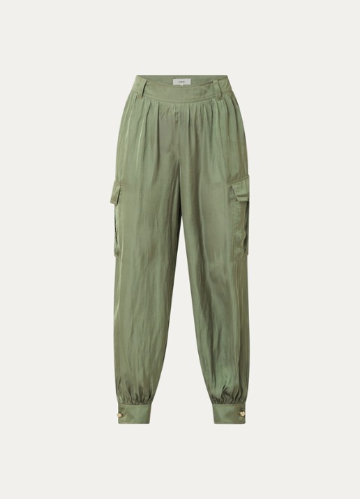 ba&sh Celia high waist loose fit cargobroek met glanzende finish  - voorkant 2 groen